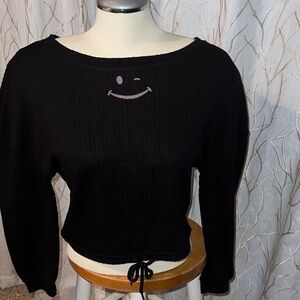 Black Smiley Face Crop Top